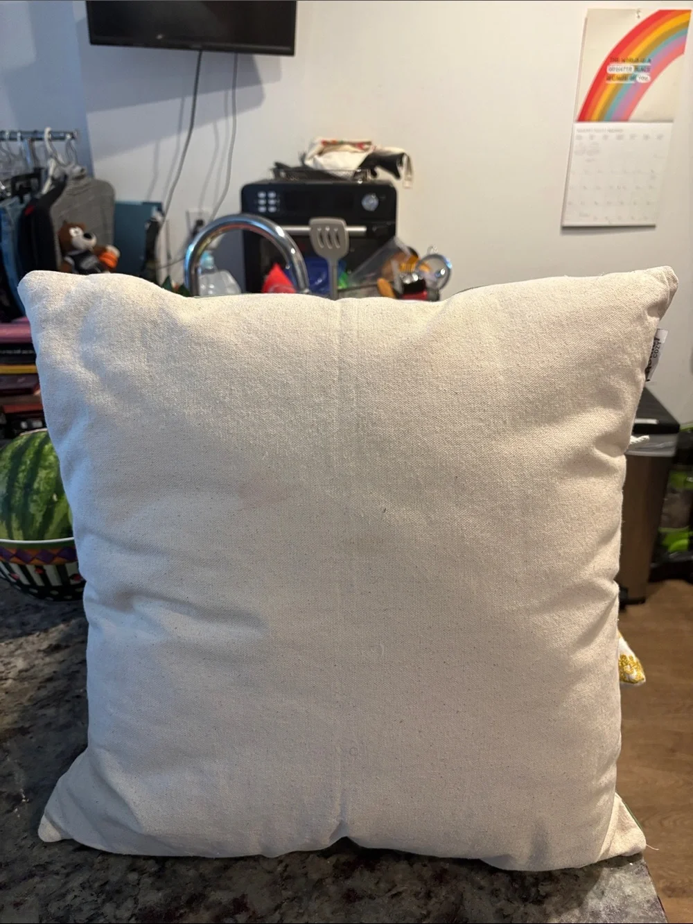 Cream and Green Geometric Accent Pillow